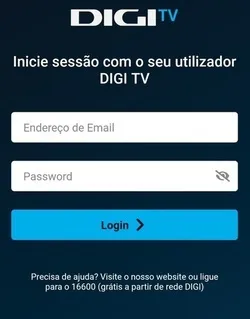 Tela inicial da DIGI app TV