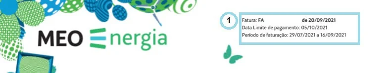 Cabeçalho da primeira página da fatura MEO Energia