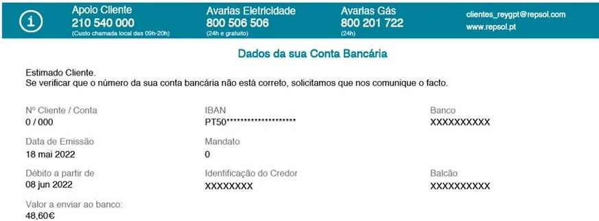 Página 1 da fatura Repsol (secção inferior)