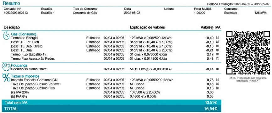 Página 3 da fatura Repsol (secção superior)