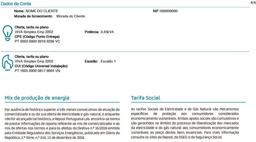 Página 4 da fatura Repsol (secção superior)