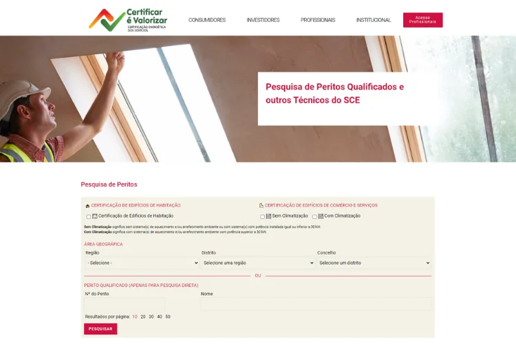 Pesquisa de peritos no portal do SCE