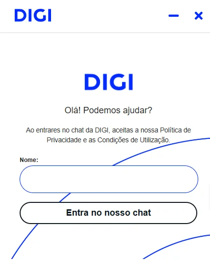 Chat de apoio ao cliente do website DIGI Portugal