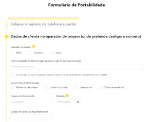 Formulário de portabilidade NOS