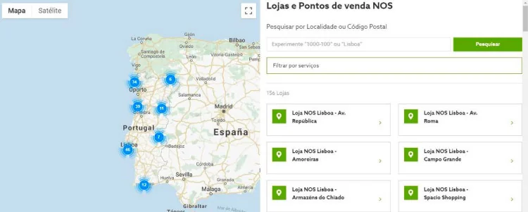 Detalhes das lojas da NOS