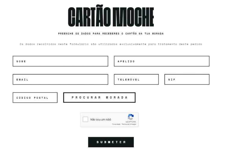 Formulário do cartão Moche