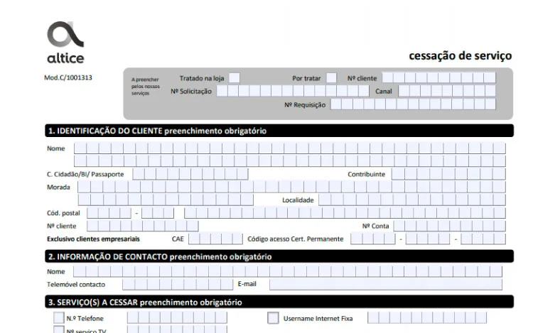 Formulário de cessação MEO