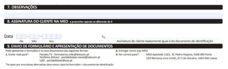 Formulário de portabilidade MEO 4