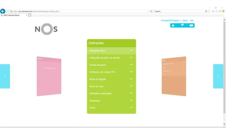 Configurar hotspot NOS — menu Definições