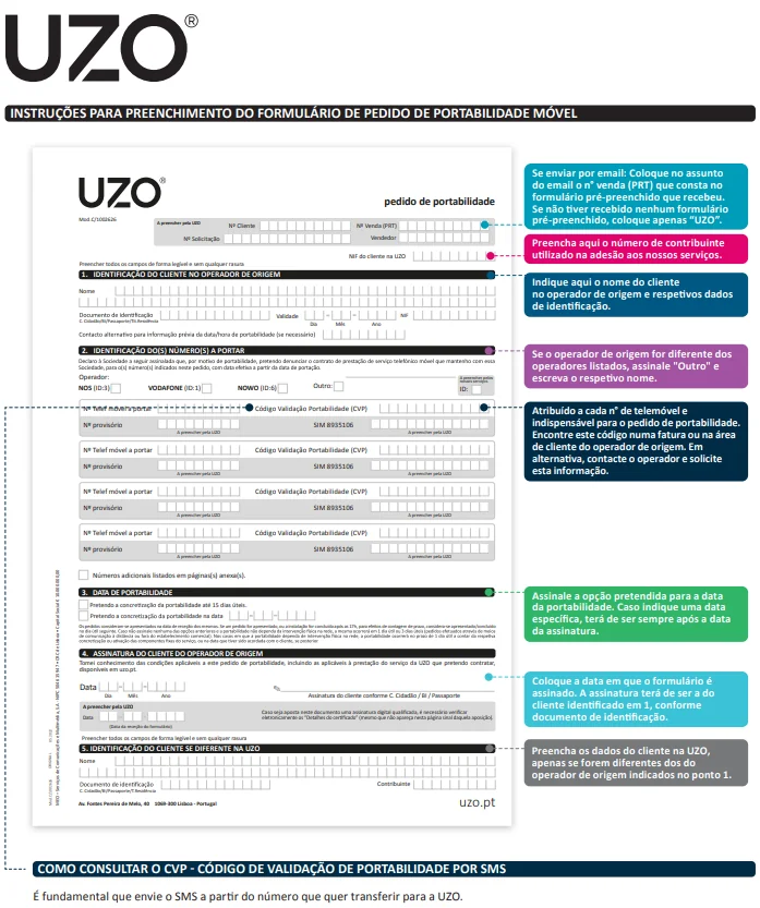 Como preencher o formulário de portabilidade UZO