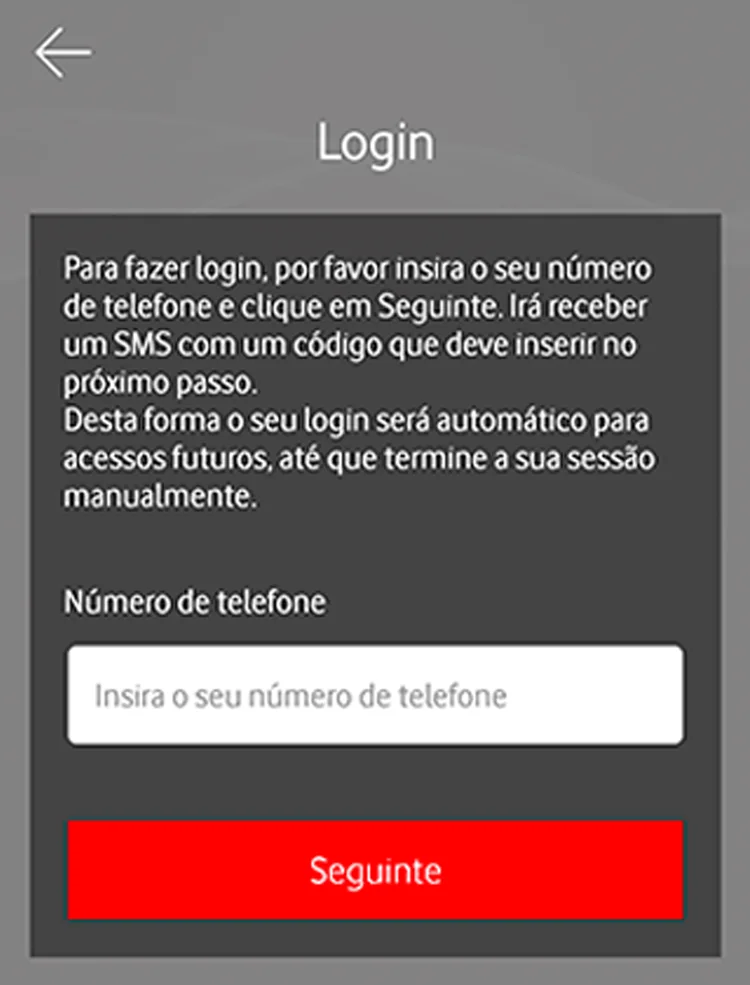 Login My Vodafone com o número de telemóvel