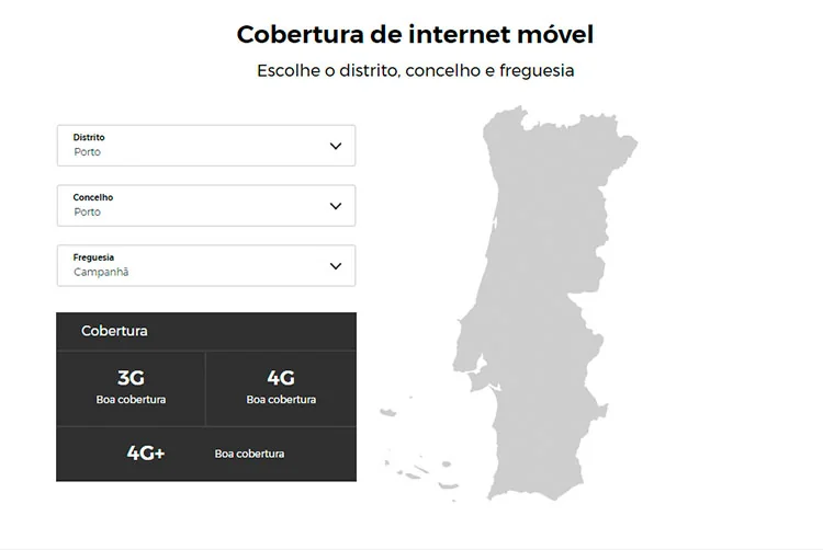 Mapa de cobertura móvel MEO