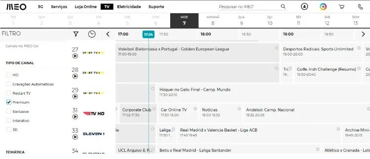 Programação no Guia de TV MEO
