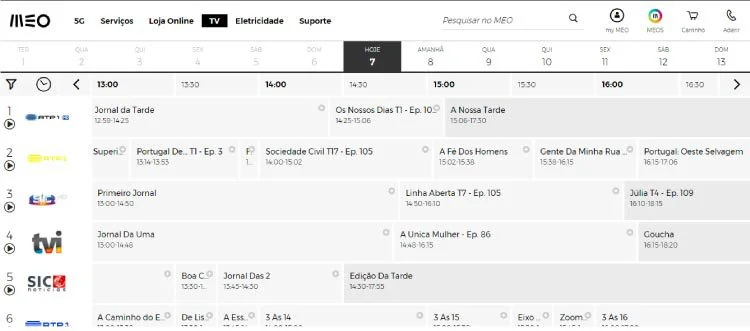 Guia de TV MEO online