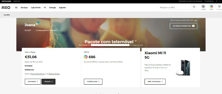 My MEO página inicial no PC
