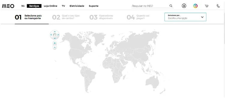 Simulador de preços de roaming MEO