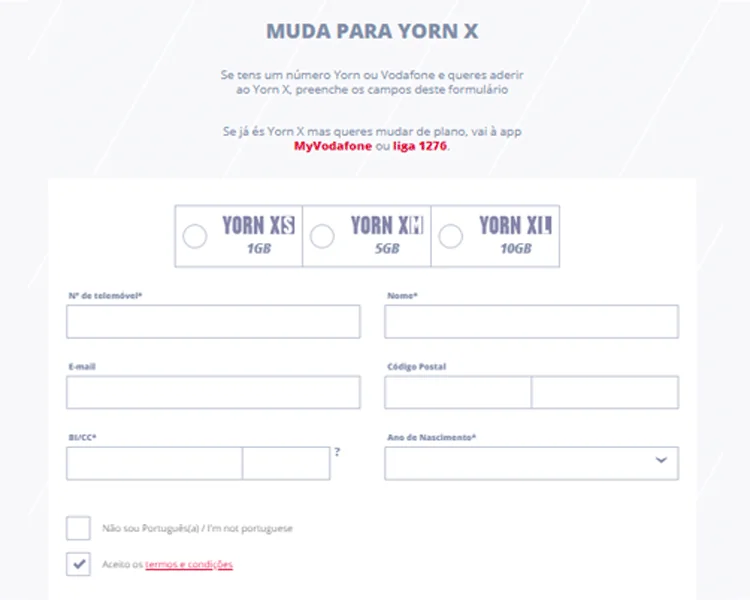Formulário de portabilidade Yorn