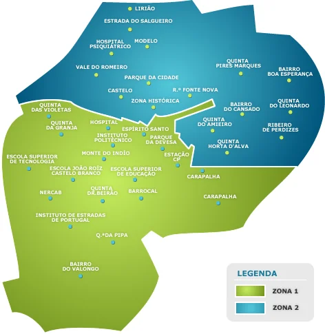 Mapa de zonas de leituras dos SMAS Castelo Branco