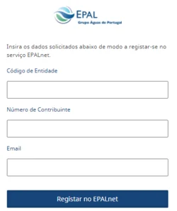 Ecrã de registo no EPALnet